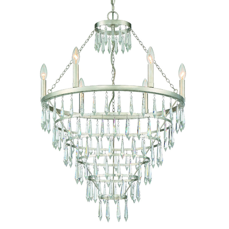 Crystorama LUC-A9066-SA Six Light Chandelier, Antique Silver
