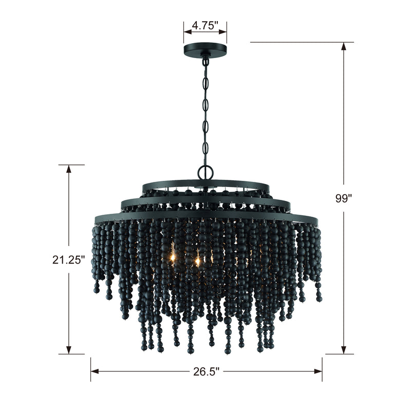 Crystorama POP-A5076-MK Six Light Chandelier, Matte Black