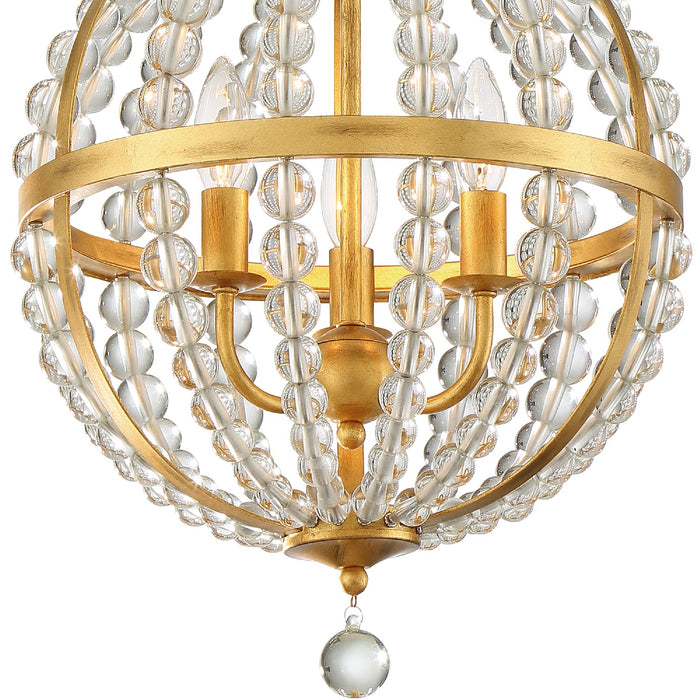 Crystorama ROX-A9003-GA Three Light Chandelier, Antique Gold