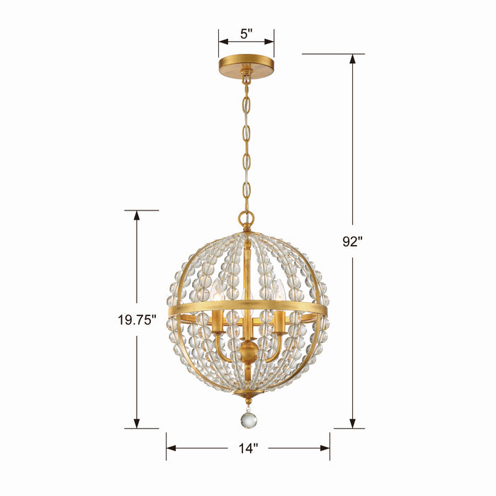 Crystorama ROX-A9003-GA Three Light Chandelier, Antique Gold