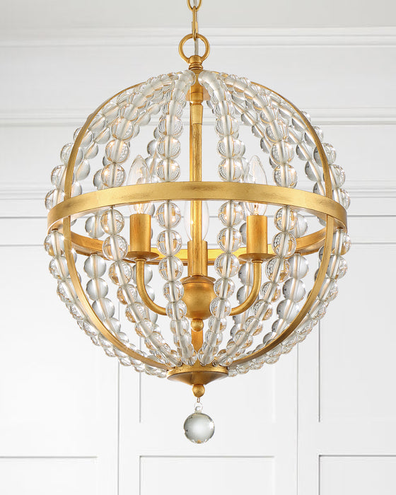 Crystorama ROX-A9003-GA Three Light Chandelier, Antique Gold