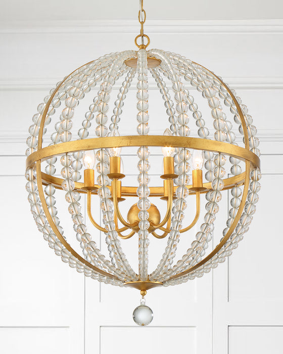 Crystorama ROX-A9006-GA Six Light Chandelier, Antique Gold