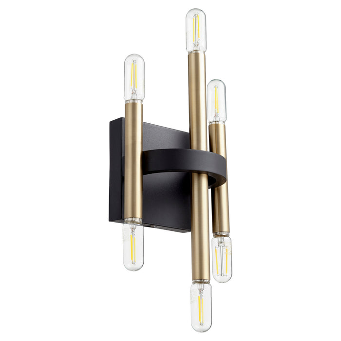 Quorum 50-6-6980 Six Light Wall Mount, Textured Black w/ Aged Brass