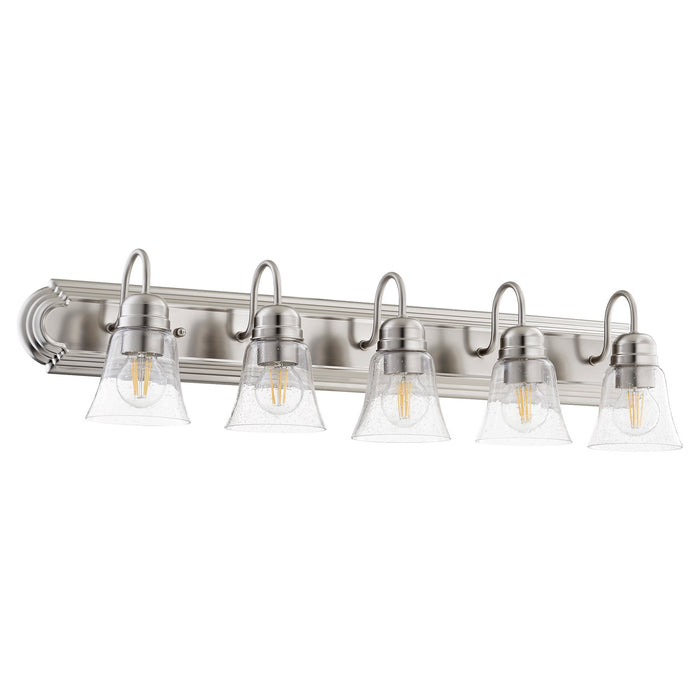Quorum 5094-5-265 Five Light Vanity, Satin Nickel w/ Clear/Seeded