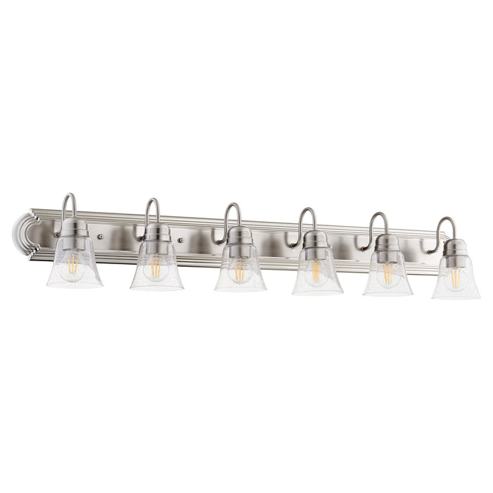 Quorum 5094-6-265 Six Light Vanity, Satin Nickel w/ Clear/Seeded