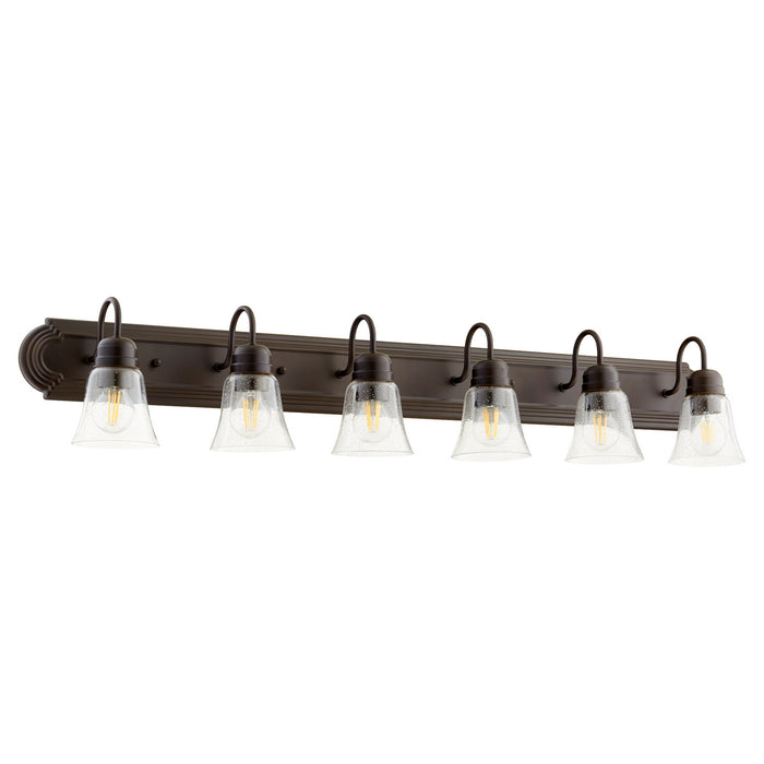Quorum 5094-6-286 Six Light Vanity, Oiled Bronze w/ Clear/Seeded