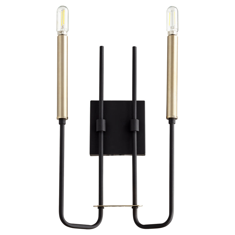 Quorum 530-2-6980 Two Light Wall Mount, Textured Black w/ Aged Brass