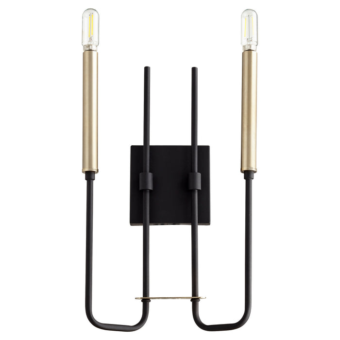 Quorum 530-2-6980 Two Light Wall Mount, Textured Black w/ Aged Brass