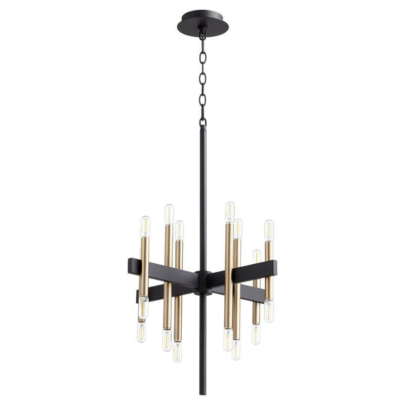 Quorum 60-16-6980 16 Light Chandelier, Textured Black w/ Aged Brass