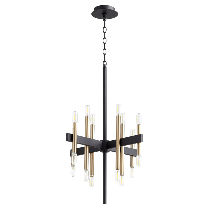 Quorum 60-16-6980 16 Light Chandelier, Textured Black w/ Aged Brass