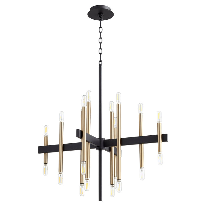 Quorum 60-20-6980 20 Light Chandelier, Textured Black w/ Aged Brass