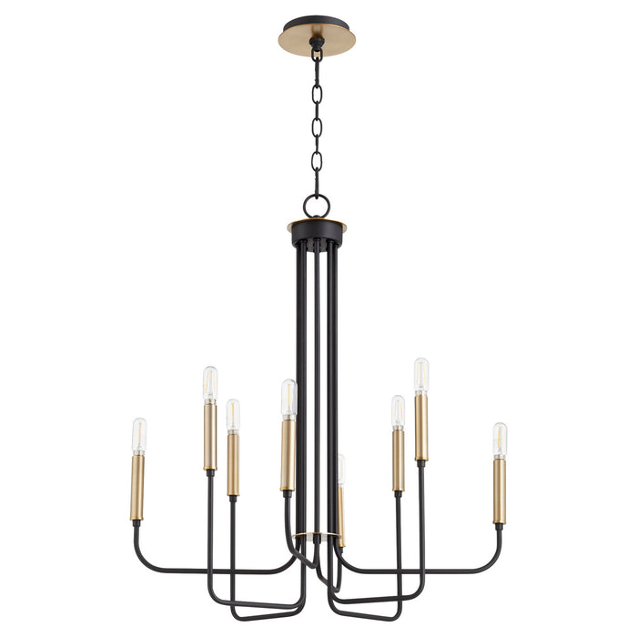 Quorum 630-8-6980 Eight Light Chandelier, Textured Black w/ Aged Brass