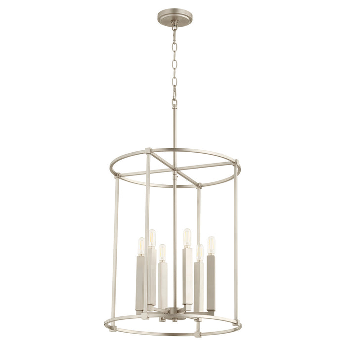 Quorum 686-6-65 Six Light Entry Pendant, Satin Nickel