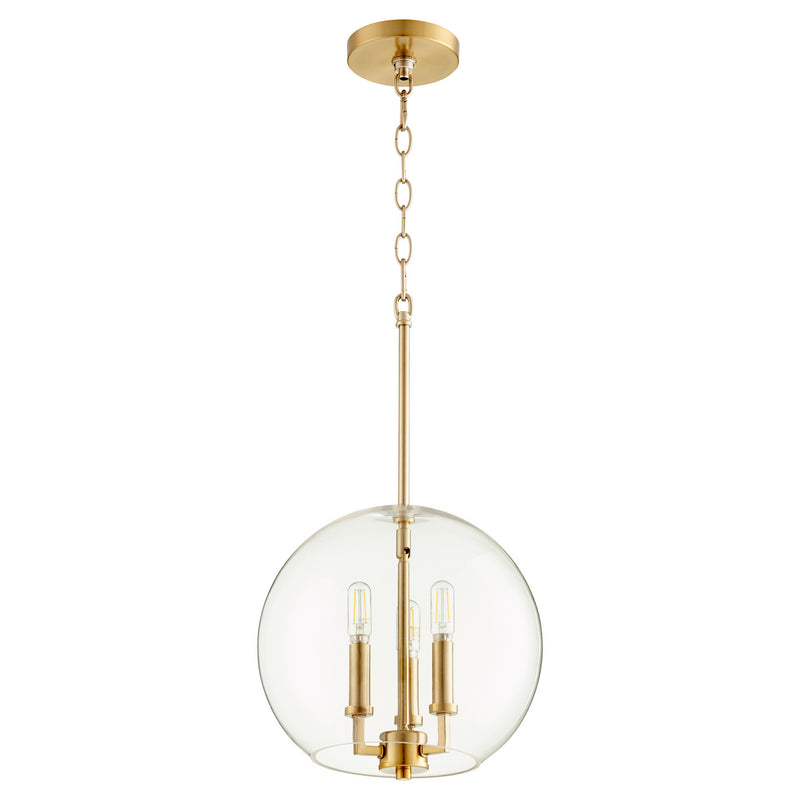 Quorum 873-3-80 Three Light Pendant, Aged Brass