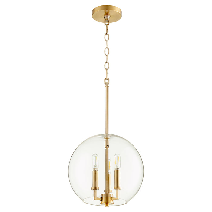 Quorum 873-3-80 Three Light Pendant, Aged Brass