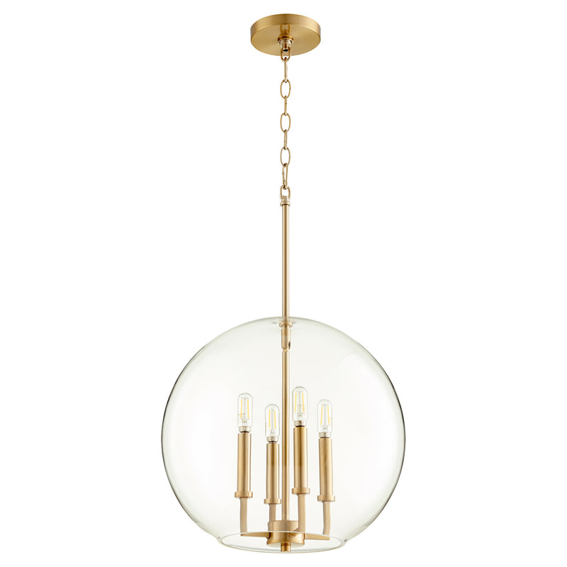 Quorum 873-4-80 Four Light Pendant, Aged Brass