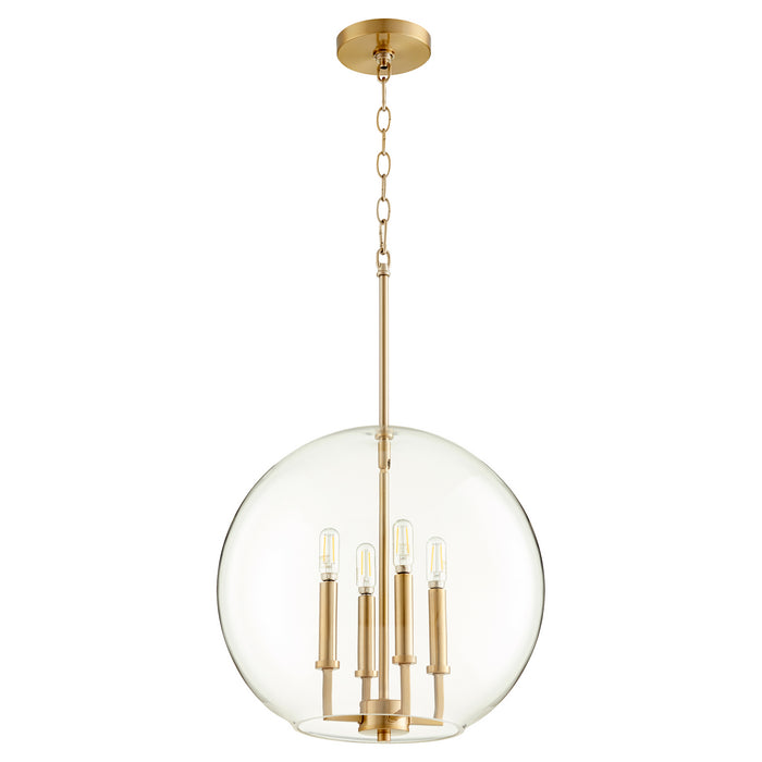 Quorum 873-4-80 Four Light Pendant, Aged Brass