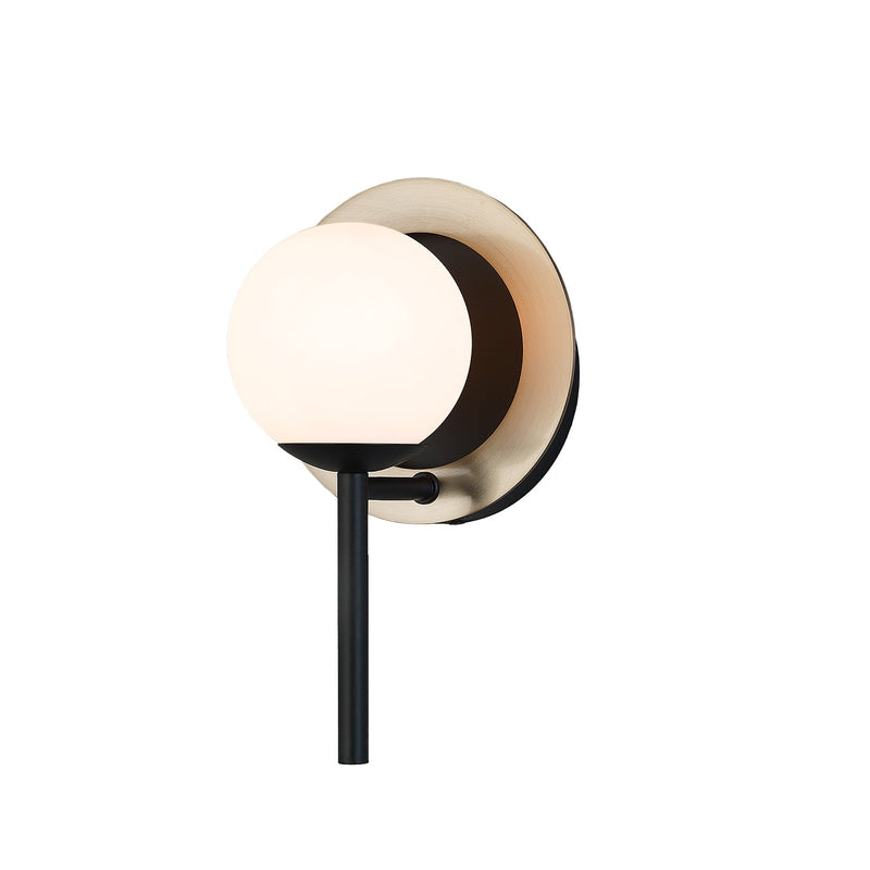 Justice Designs FSN-4221-OPAL-MBBR One Light Wall Sconce, Matte Black w/ Brass Ring
