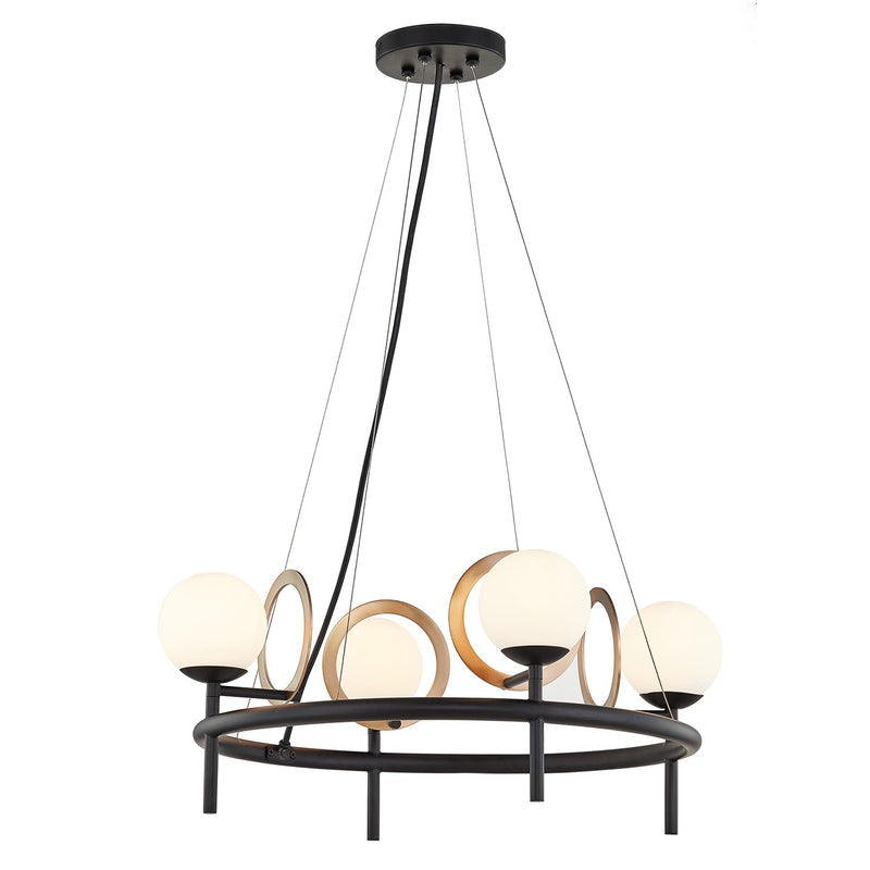 Justice Designs FSN-4225-OPAL-MBBR LED Chandelier, Matte Black w/ Brass Ring