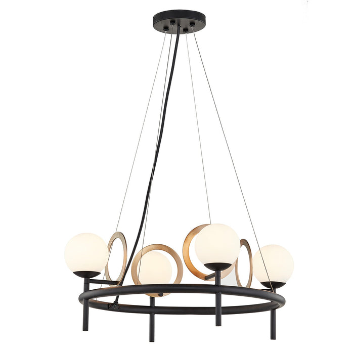 Justice Designs FSN-4225-OPAL-MBBR LED Chandelier, Matte Black w/ Brass Ring