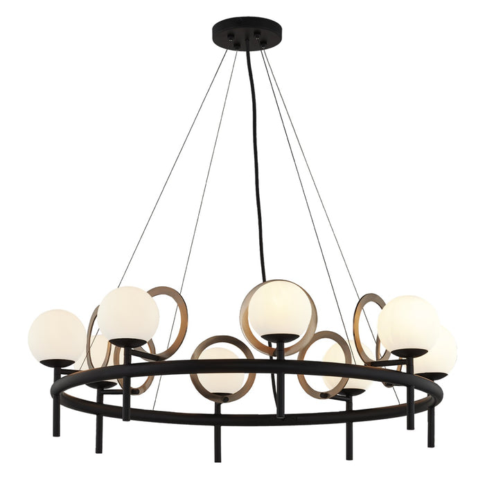 Justice Designs FSN-4228-OPAL-MBBR LED Chandelier, Matte Black w/ Brass Ring
