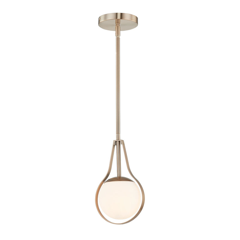 Justice Designs FSN-4235-OPAL-BRSS One Light Pendant, Brushed Brass