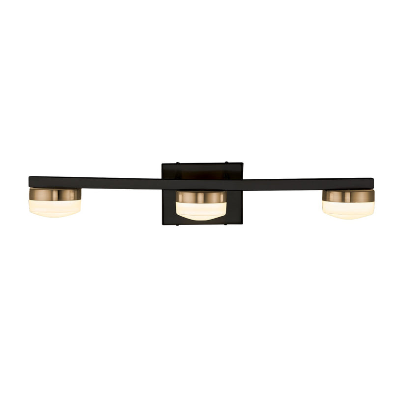 Justice Designs FSN-8993-OPAL-MBBR LED Bath Bar, Matte Black w/ Brass