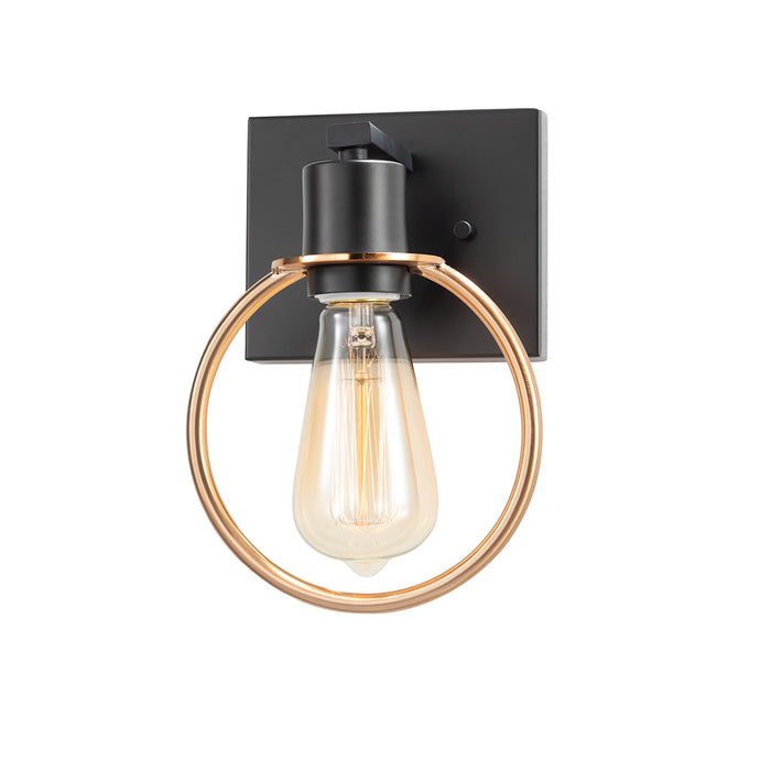 Justice Designs NSH-8901-MBBR One Light Wall Sconce, Matte Black w/ Brass Ring