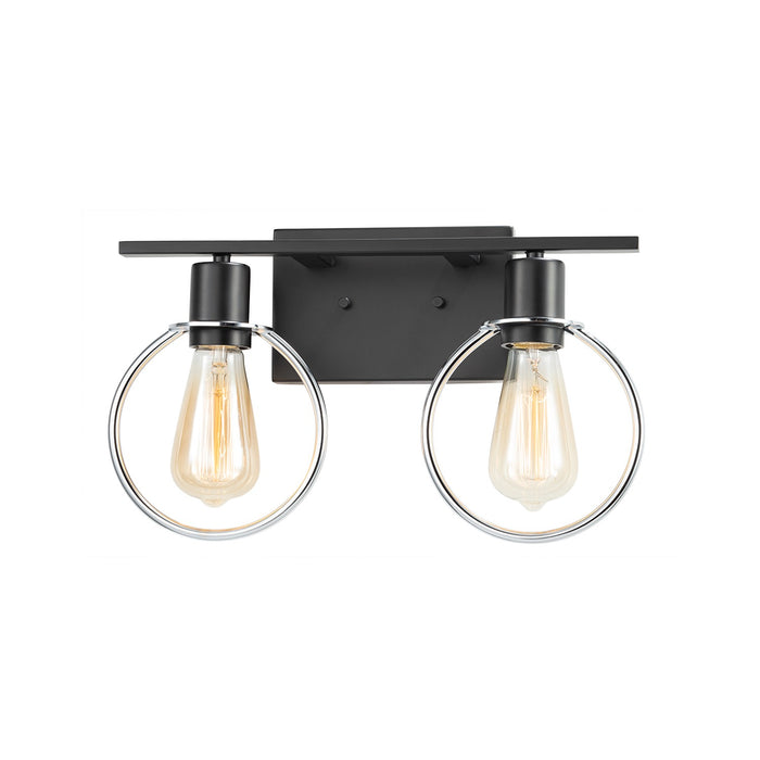 Justice Designs NSH-8902-CRMB Two Light Bath Bar, Matte Black w/ Chrome Ring