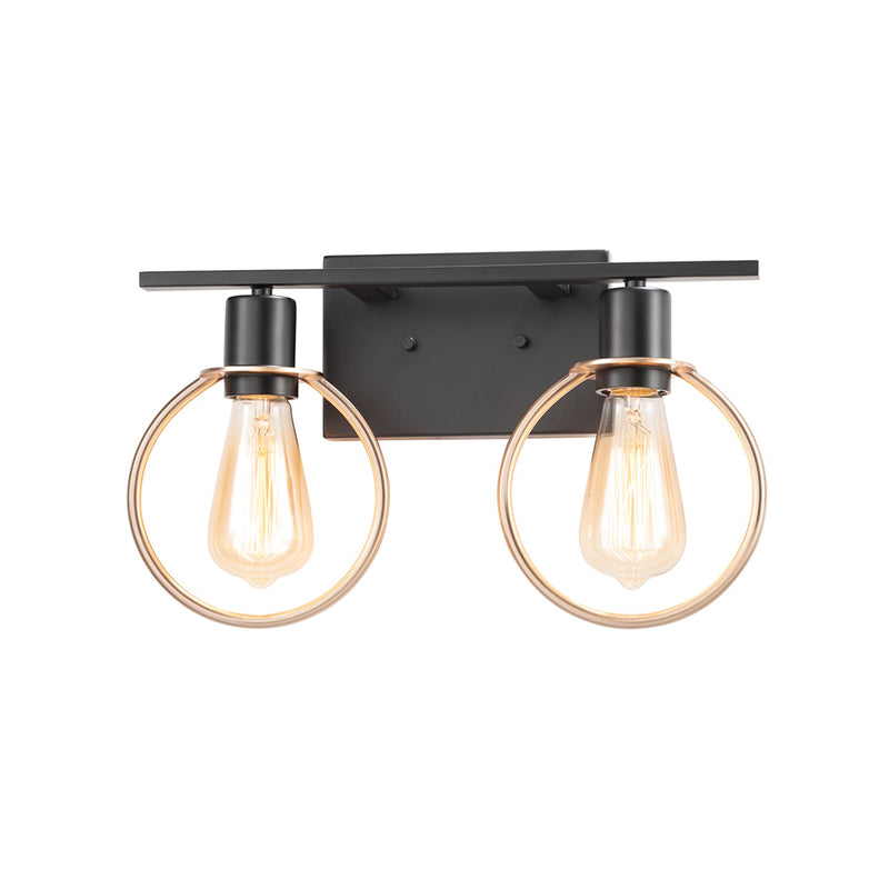 Justice Designs NSH-8902-MBBR Two Light Bath Bar, Matte Black w/ Brass Ring