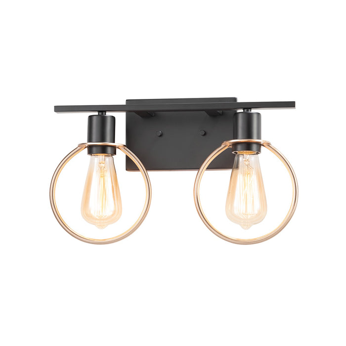 Justice Designs NSH-8902-MBBR Two Light Bath Bar, Matte Black w/ Brass Ring