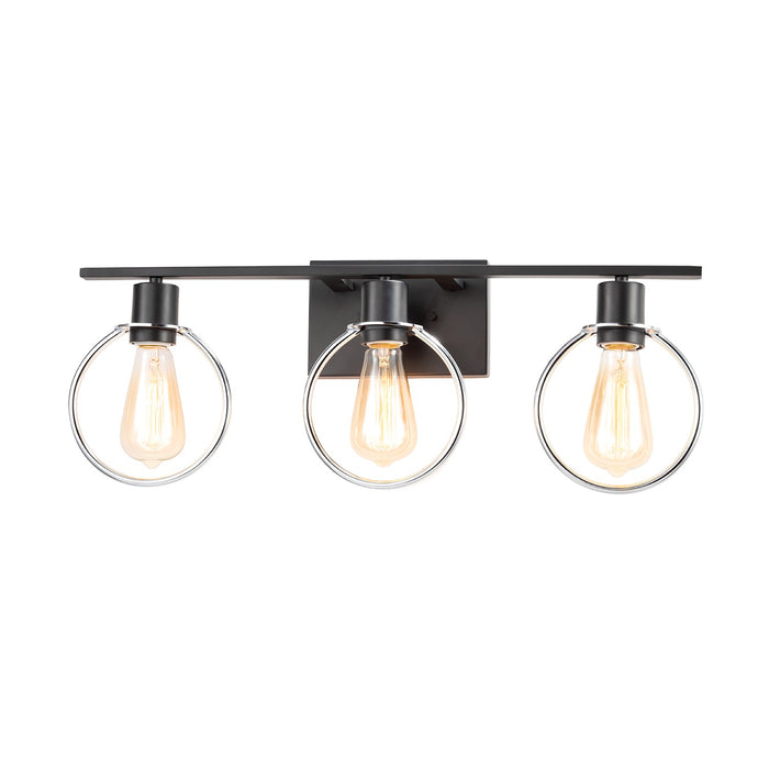 Justice Designs NSH-8903-CRMB Three Light Bath Bar, Matte Black w/ Chrome Ring
