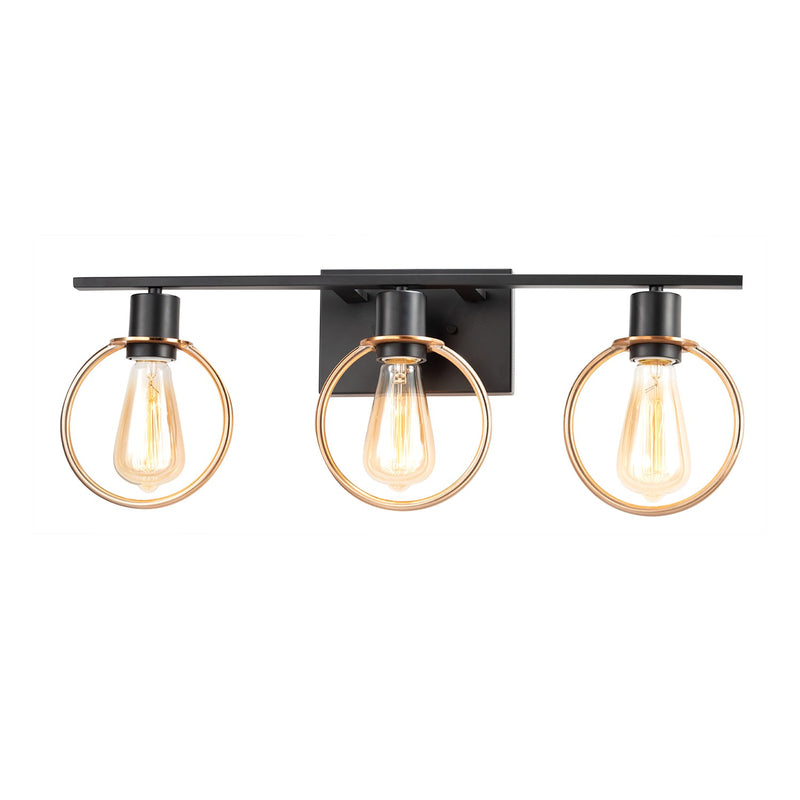 Justice Designs NSH-8903-MBBR Three Light Bath Bar, Matte Black w/ Brass Ring