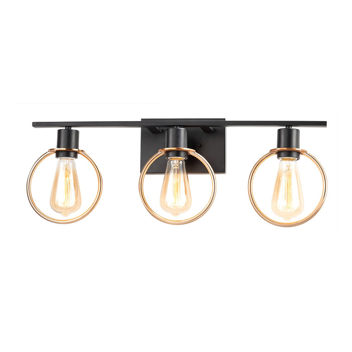 Justice Designs NSH-8903-MBBR Three Light Bath Bar, Matte Black w/ Brass Ring
