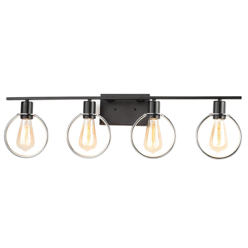 Justice Designs NSH-8904-CRMB Four Light Bath Bar, Matte Black w/ Chrome Ring