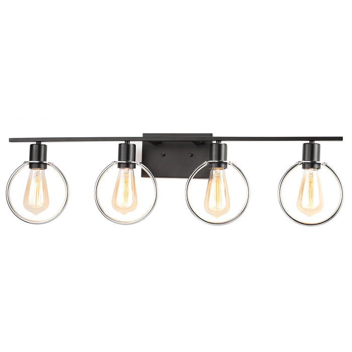 Justice Designs NSH-8904-CRMB Four Light Bath Bar, Matte Black w/ Chrome Ring