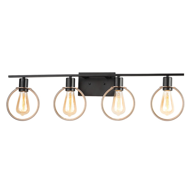 Justice Designs NSH-8904-MBBR Four Light Bath Bar, Matte Black w/ Chrome Ring