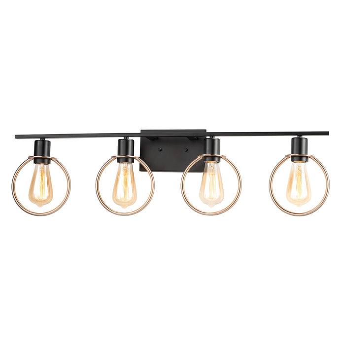 Justice Designs NSH-8904-MBBR Four Light Bath Bar, Matte Black w/ Chrome Ring