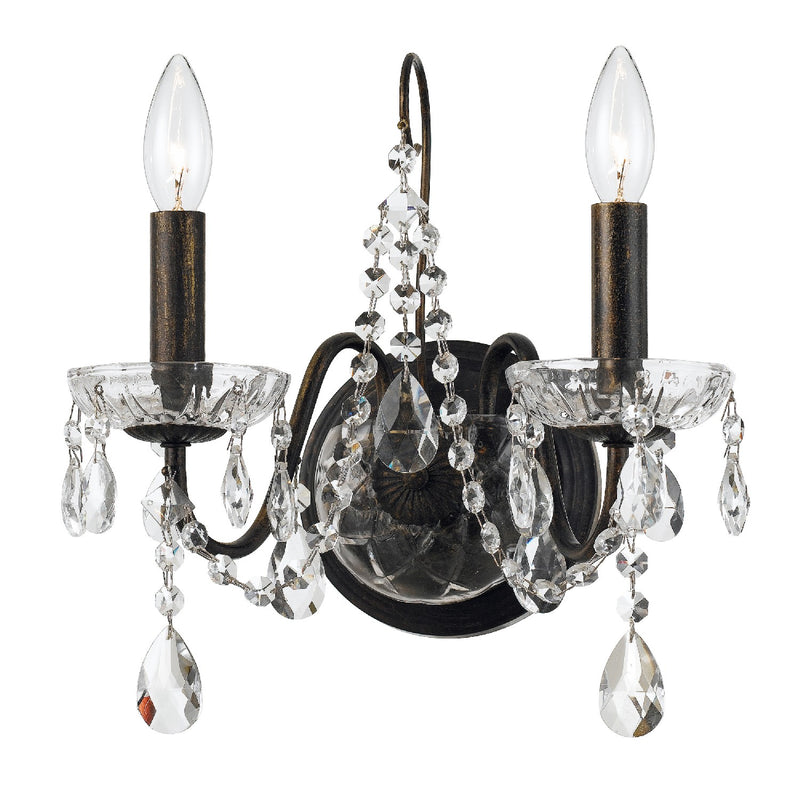 Crystorama 3022-EB-CL-S Two Light Wall Sconce, English Bronze