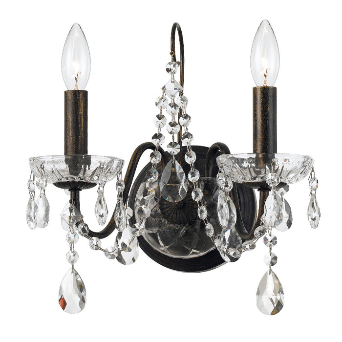Crystorama 3022-EB-CL-SAQ Two Light Wall Sconce, English Bronze