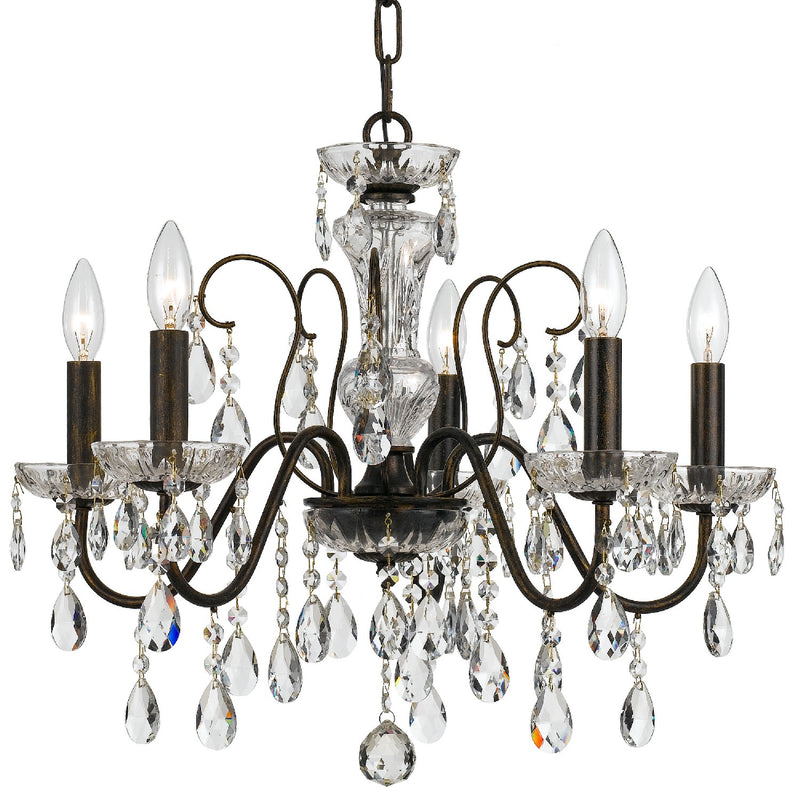 Crystorama 3025-EB-CL-MWP Five Light Chandelier, English Bronze