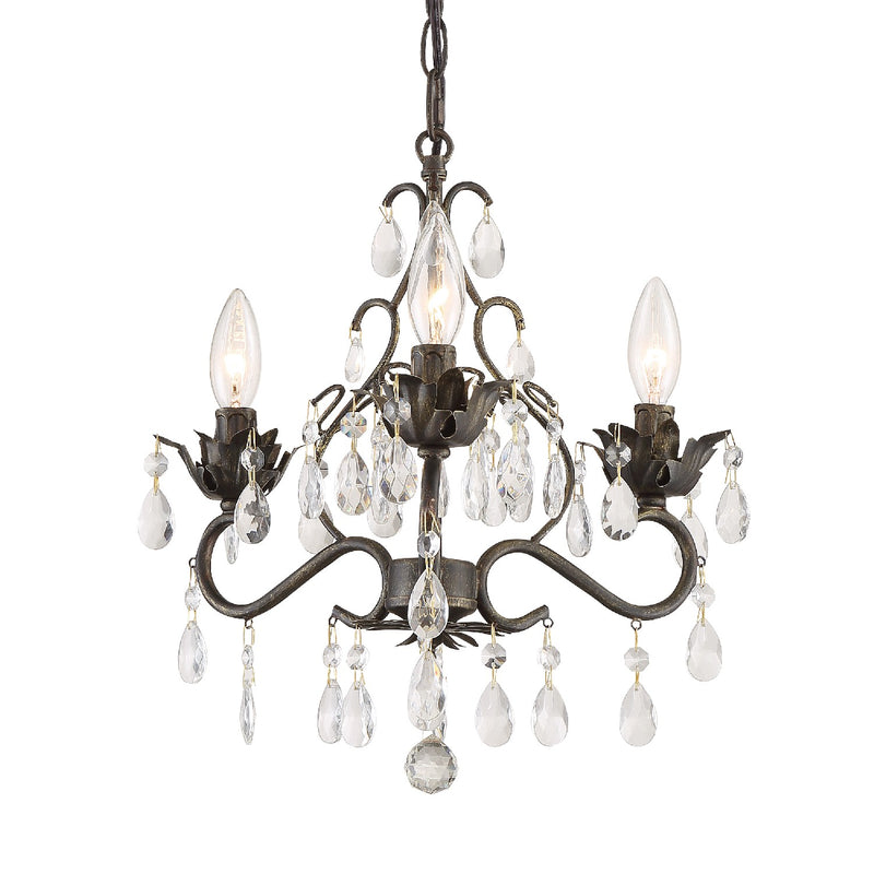 Crystorama 4534-EB-CL-MWP Three Light Mini Chandelier, English Bronze
