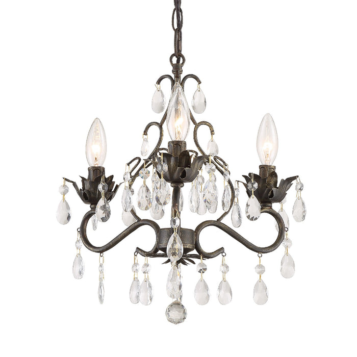 Crystorama 4534-EB-CL-MWP Three Light Mini Chandelier, English Bronze