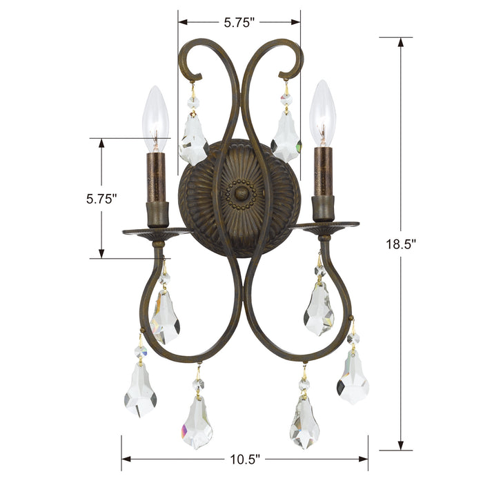 Crystorama 5012-EB-CL-S Two Light Wall Sconce, English Bronze