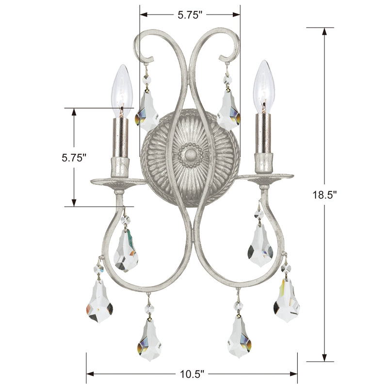 Crystorama 5012-OS-CL-S Two Light Wall Sconce, Olde Silver