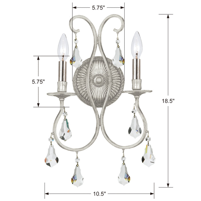 Crystorama 5012-OS-CL-S Two Light Wall Sconce, Olde Silver