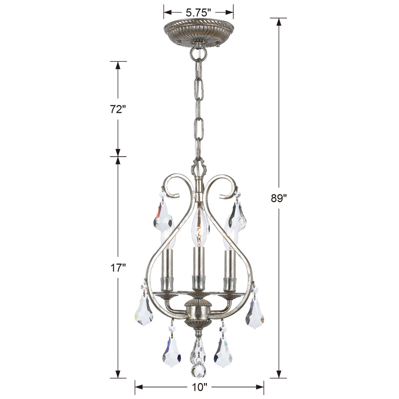 Crystorama 5013-OS-CL-S Three Light Mini Chandelier, Olde Silver