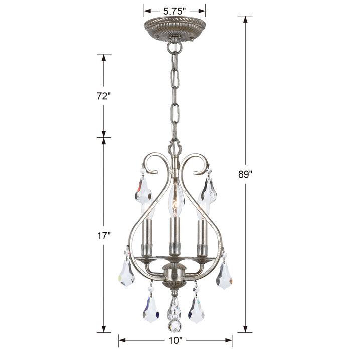 Crystorama 5013-OS-CL-S Three Light Mini Chandelier, Olde Silver