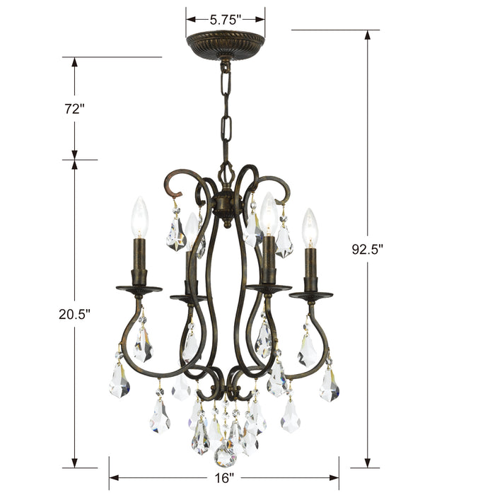 Crystorama 5014-EB-CL-S Four Light Mini Chandelier, English Bronze