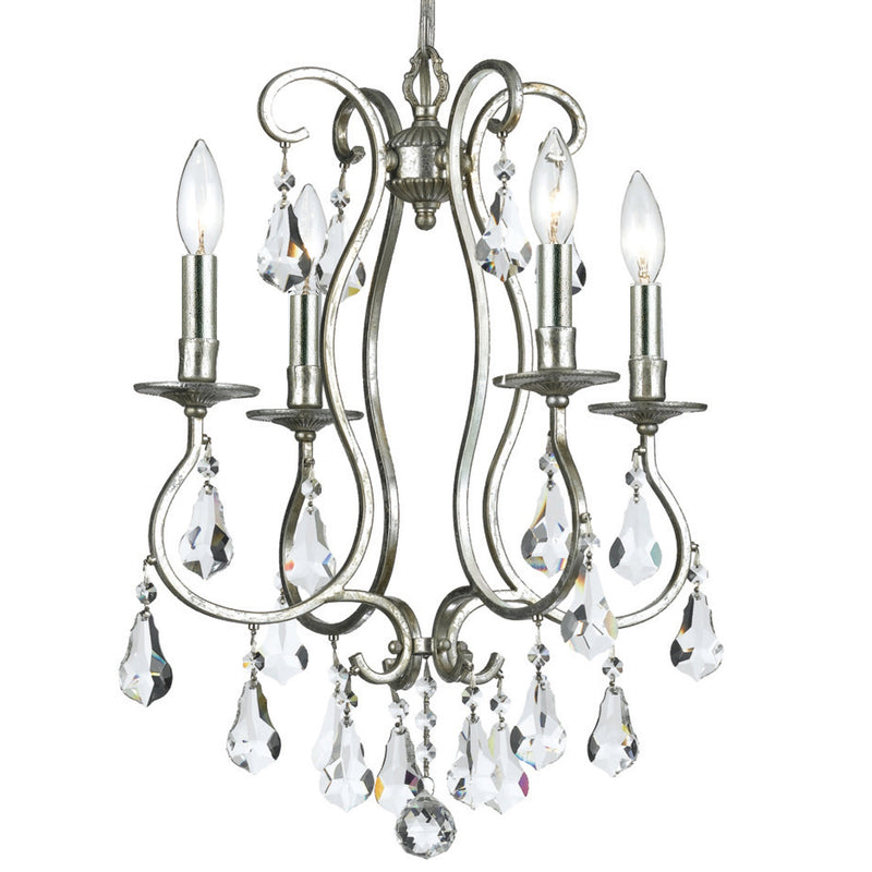 Crystorama 5014-OS-CL-S Four Light Mini Chandelier, Olde Silver